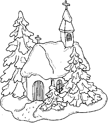 coloriage eglise sous la neige de noel